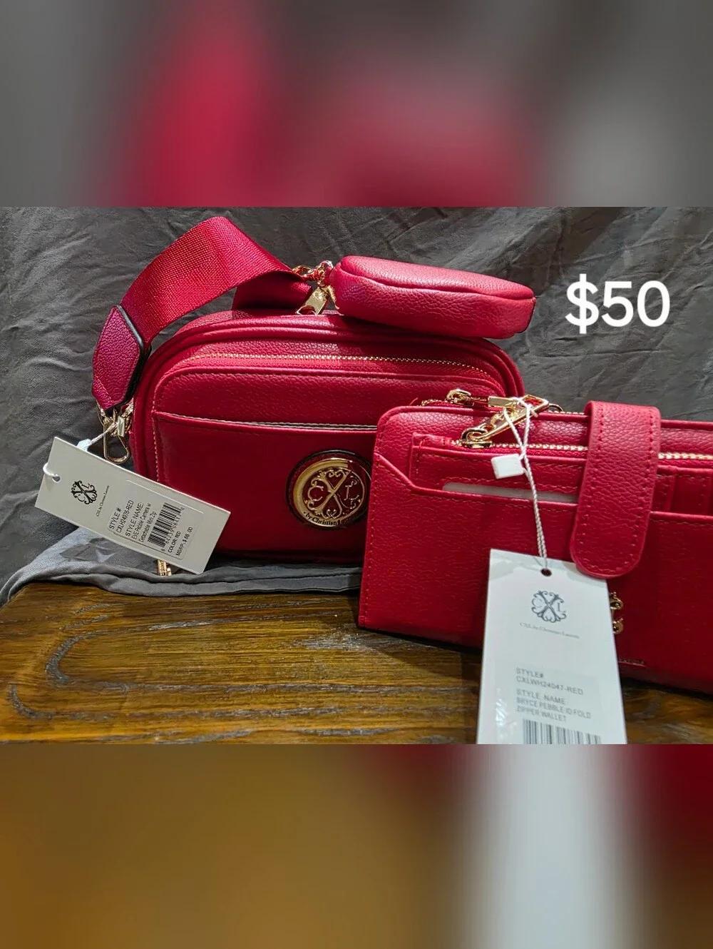 Christian Lacroix Eve Pebble Camera Crossbody Bag with Matching Wallet Set